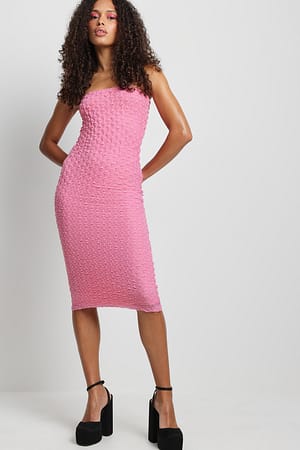 Pink Strukturiertes Bandeau-Midikleid