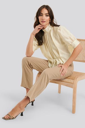 Cream Structured Organza Gathered Blouse