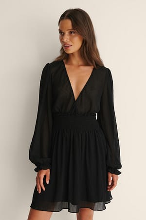 Black Structured Smock Waist Dress