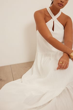 White Structured Volume Maxi Dress