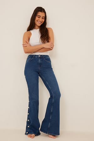 Dark Blue Økologiske denim med vidde og nittesøm