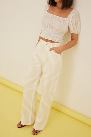 Beige Swirl Detail Denim
