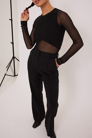 Black Langærmet meshtop