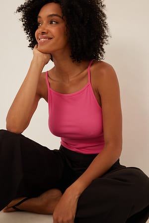 Pink Thin Strap High Neck Singlet