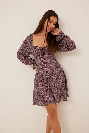 Pink Leo Tie Detail Recycled Long Sleeve Dress