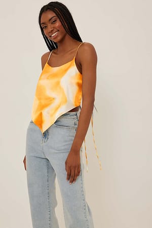 Yellow Print Topp med knytdetalj