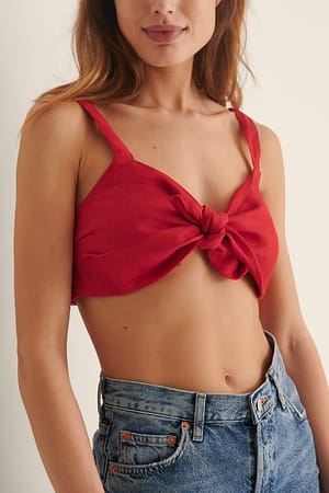Red Laget Av Lin Kort Topp Som Knyttes Foran