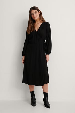 Black Vestido Midi Con Diseño Superpuesto