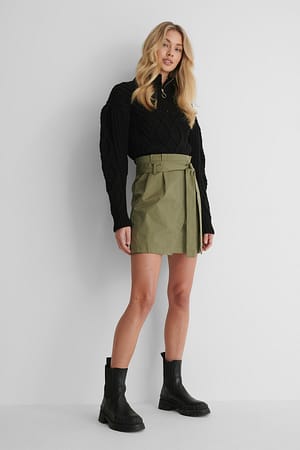 Khaki Tie Waist Cargo Skirt