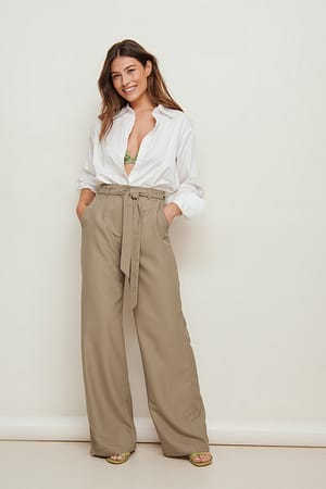 Taupe Fließende Hose mit Schnürung in der Taille