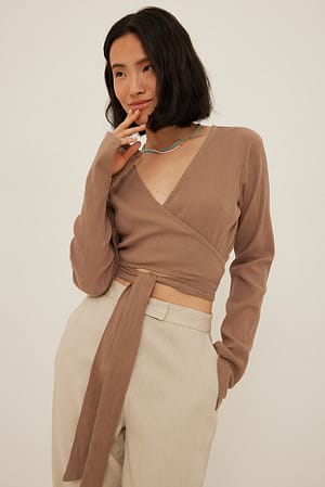 Brown Zacht katoenen blouse met stirk op de taille