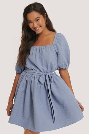 Blue Robe Mini Structurée À Nouer À La Taille