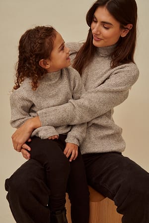 Grey Melange Pull mini en tricot à col roulé