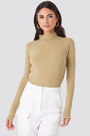 Beige Turtle Neck Long Sleeve Top