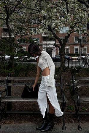 Off White Twist Detail Slit Skirt