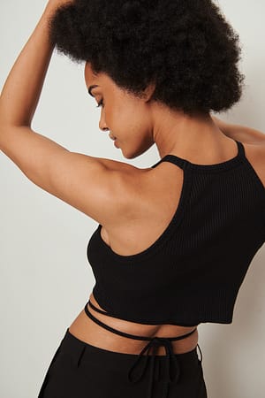 Black Twist Strap Rib Top