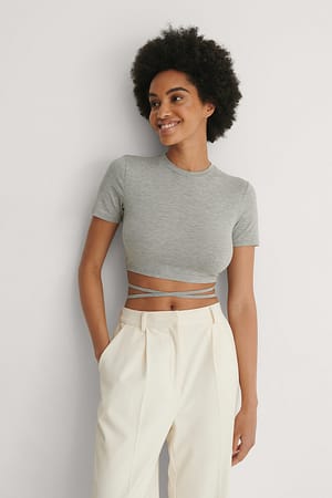 Grey Melange Twist Strap Top