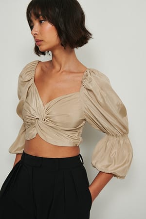 Beige Recycelte LS-Bluse mit Twist vorne
