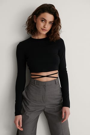 Black Twisted Wrap Detail Top