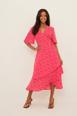 Red Floral Midi chiffonkjole