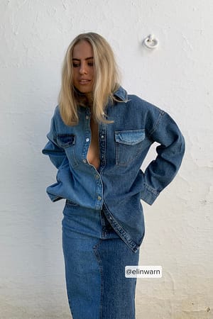Mid Blue Tweekleurig denim overshirt