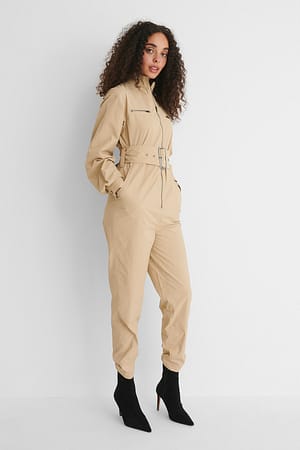 Beige Utility-Jumpsuit
