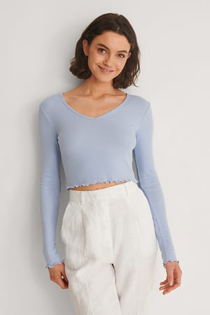 Dusty Light blue V-Neck Babylock Top