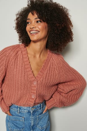 Dusty Dark Pink Strickcardigan mit V-Ausschnitt