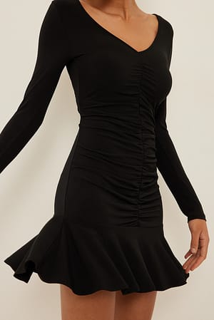 Black V-Ausschnitt Minikleid