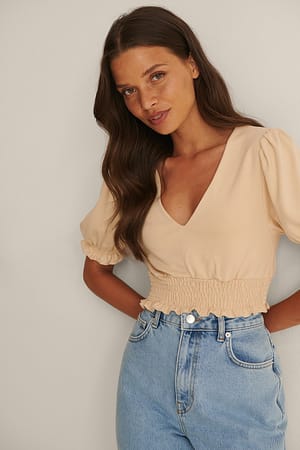Beige Top Avec Col En V En Jersey