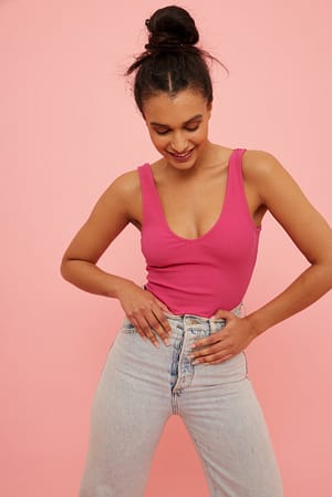 Fuchsia V-Neck Rib Top