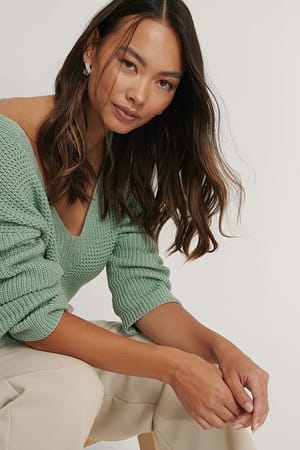 Pistachio Sweater Mit V-Ausschnitt