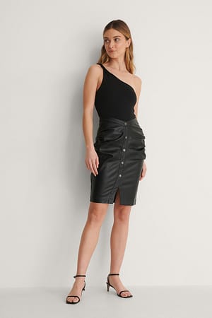 Black V-Shape PU Skirt
