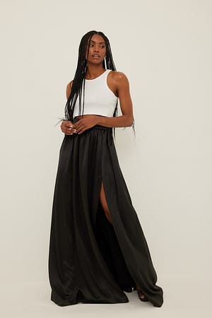 Black Falda maxi de satén ancho reciclada