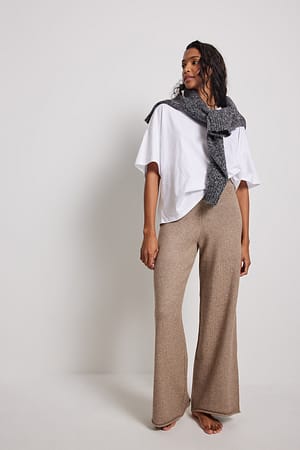Beige Pantalones de punto anchos