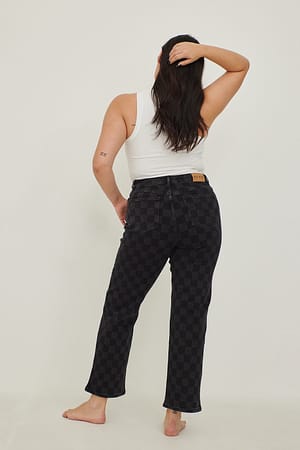 Checked Organische Denim-Jeans mit weiten Beinen und hoher Taille