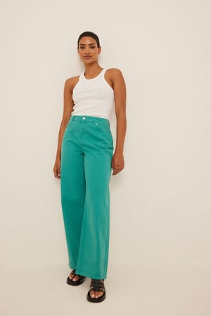Green Jean jambe large taille mi-haute biologique