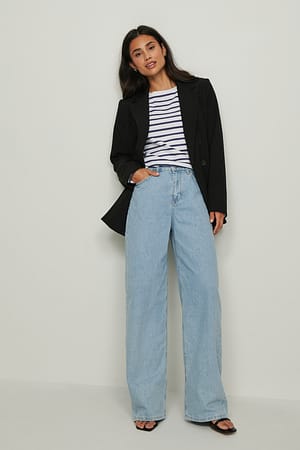 Light Blue Jean jambe large taille mi-haute biologique
