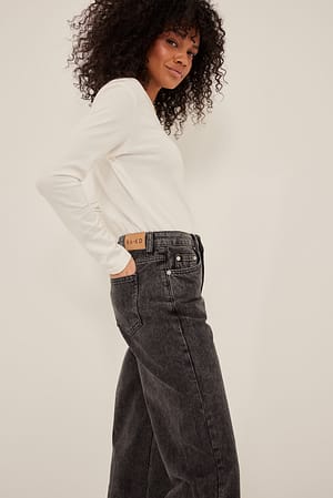 Vintage Grey Organische Jeans mit weiten Beinen und mittelhoher Taille