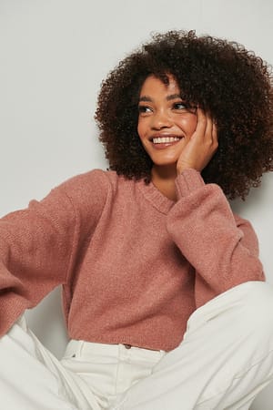 Dusty Dark Pink Weiter Ripp-Strickpullover