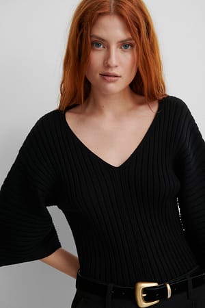 Black Strickpulli Mit Weiten Ärmeln