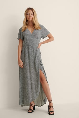 Small Blue Flowers Wrap Maxi Dress