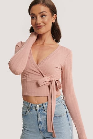 Dusty Pink Ribbet slå-om-top