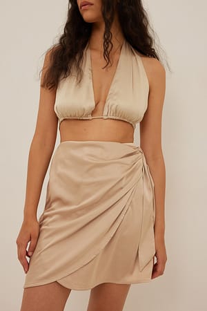 Champagne Wrap Satin Mini Skirt