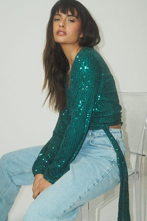 Green Haut cache-cœur à paillettes