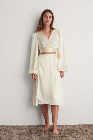 Cream Wrapped Satin Skirt