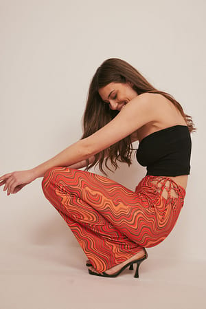 Orange Print Broek met kantdetail