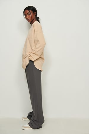 Beige Oversized Side Slit T-Shirt