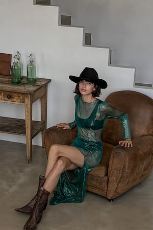 Metallic Green Maxi-jurk met hoge split