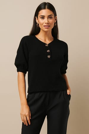 Black Vintage Look Knitted Top